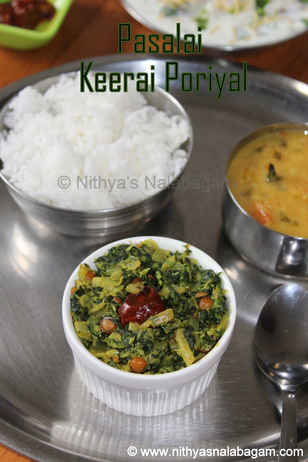 Pasalai Keerai Poriyal Spinach dry curry Nithya's Nalabagam