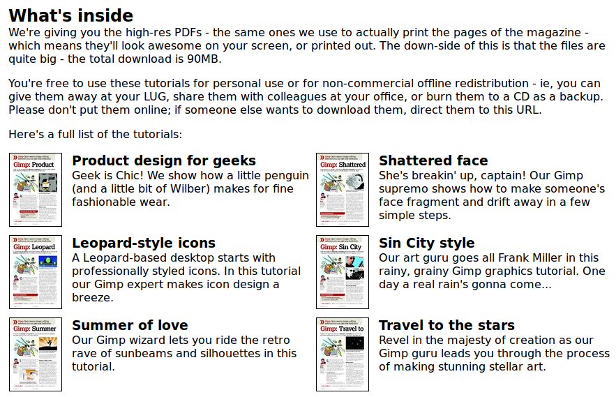 Free High Resolution Gimp tutorial PDFs