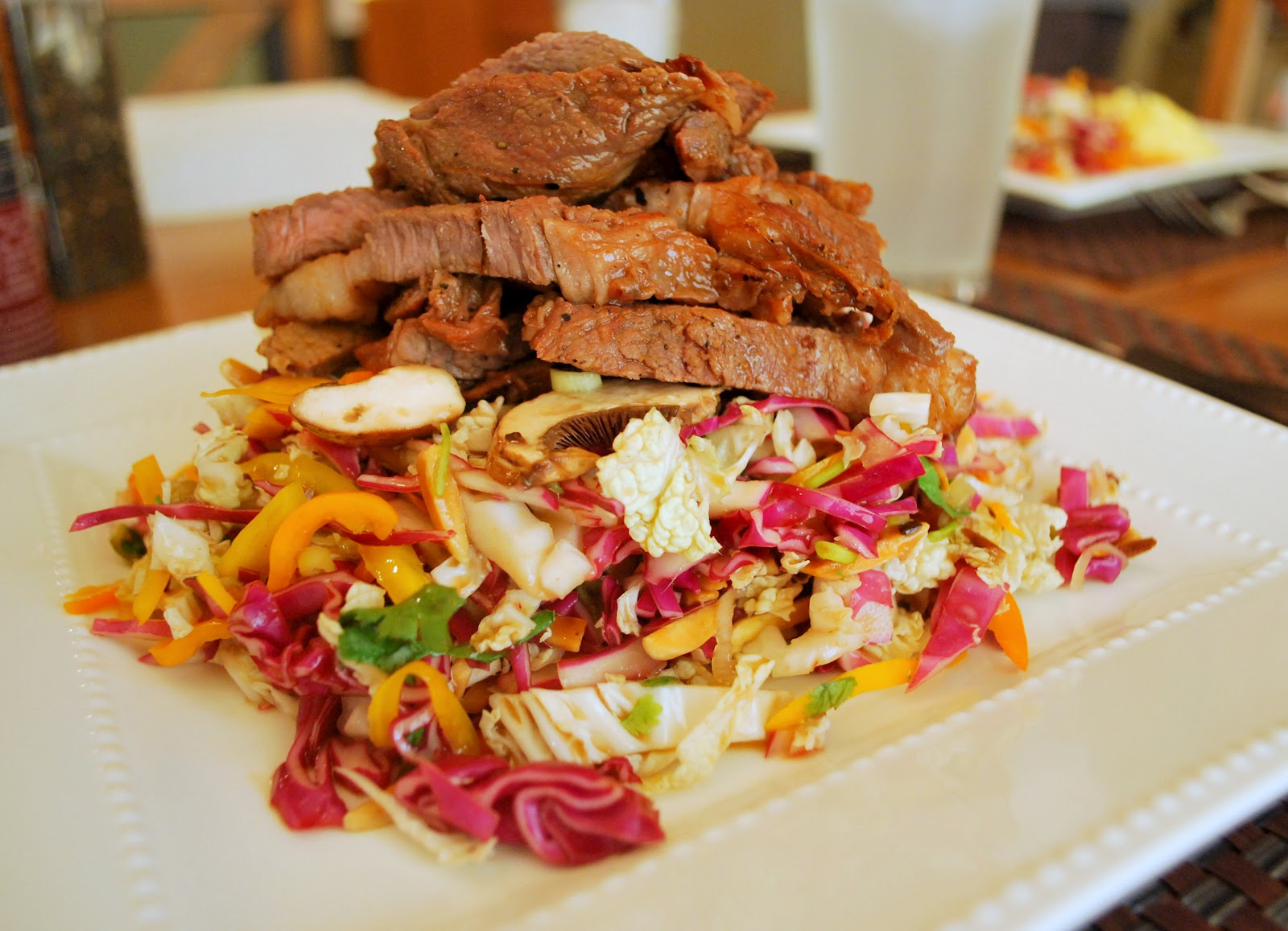 lizzy write asian cabbage steak salad