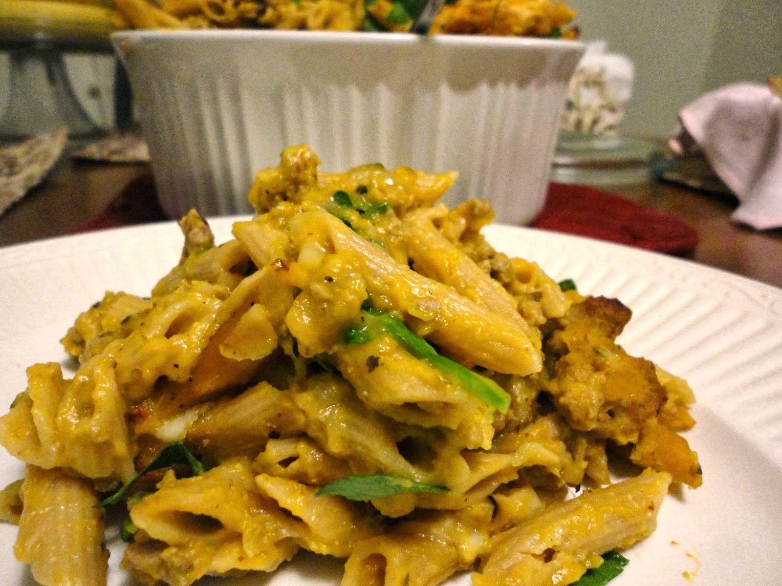 Blissful Baking Baked Pasta with Spinach, Turkey, & Squash Sauce