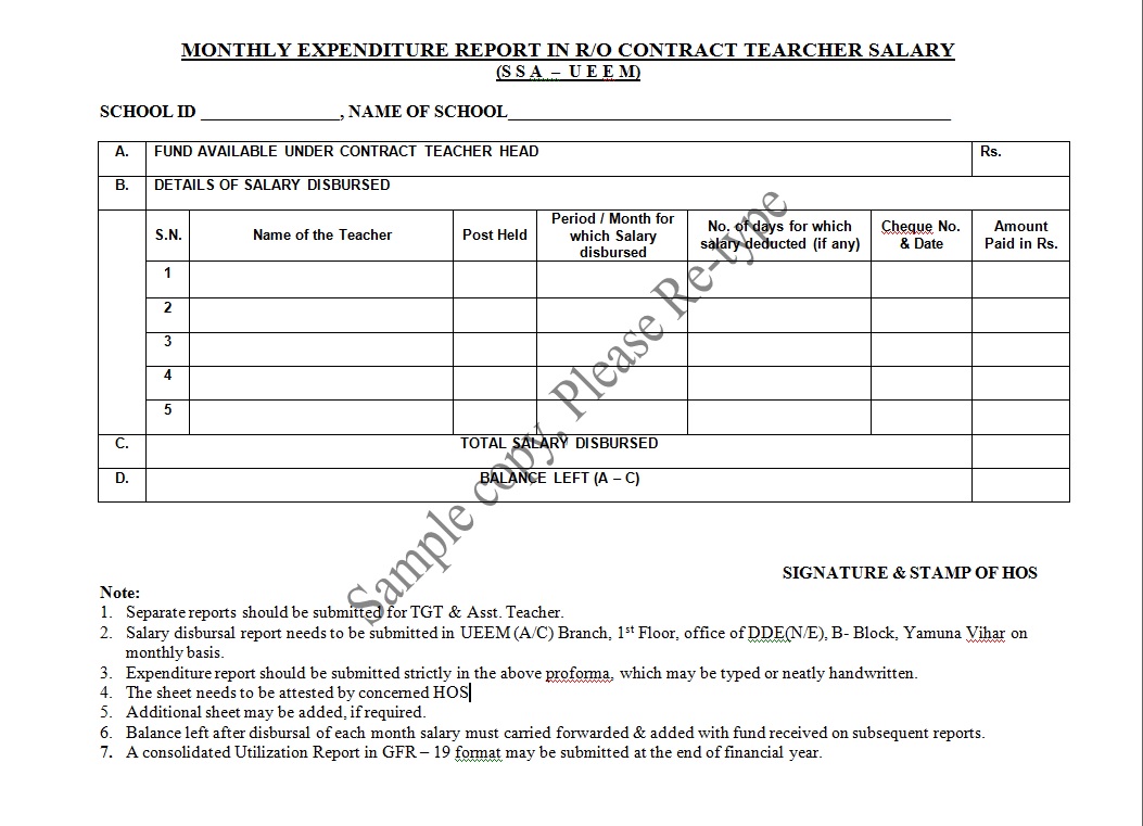 sarv siksha abhiyan ssa contract teacher salary format