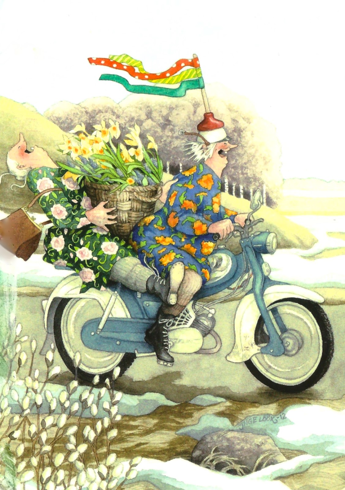 My Favorite Funny Postcards Inge Look, Motorcycle and Toilet Plunger Hat