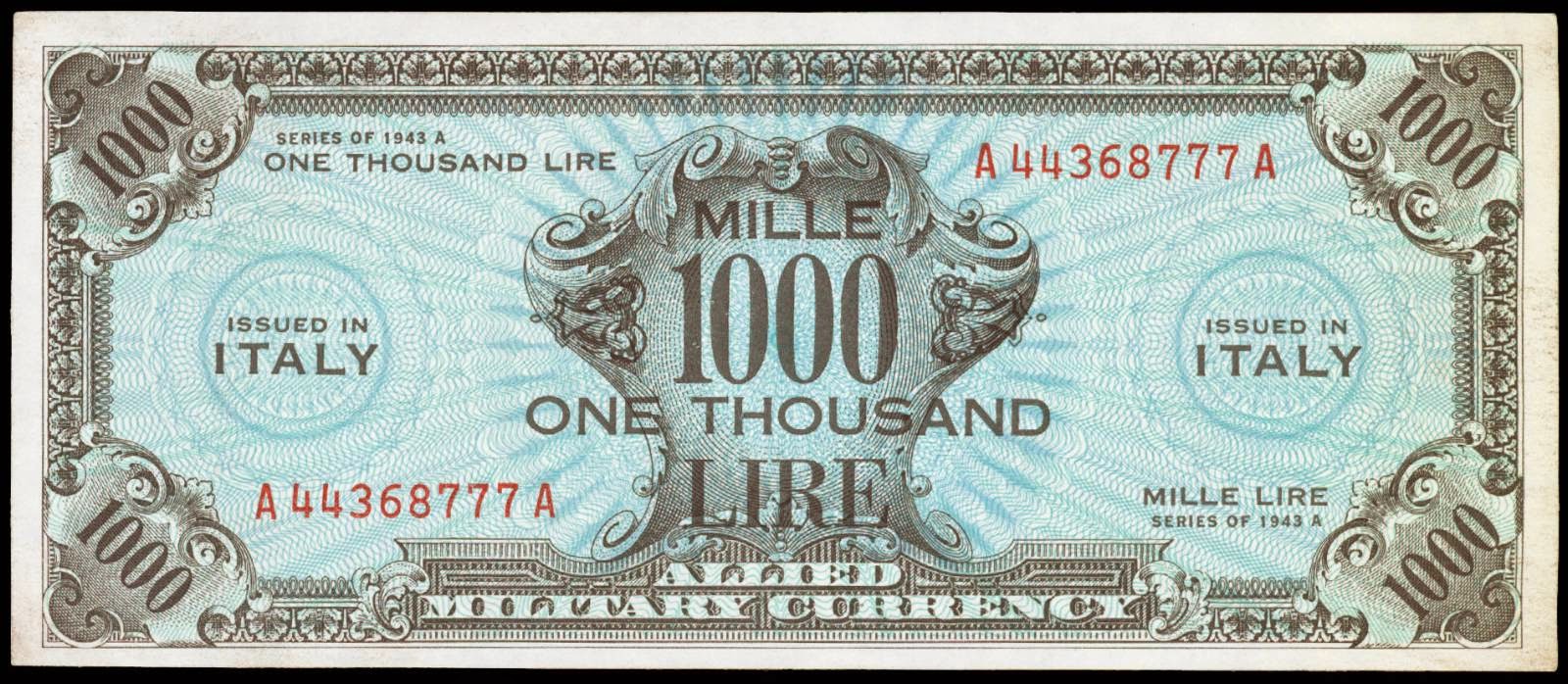 Italy 1000 Lire 1943 Allied Military CurrencyWorld Banknotes & Coins