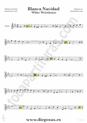 Tubescore White Christmas sheet music for Flute and Recorder Christmas Carol music score