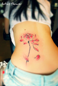 lower back light red lotus flower tattoo design
