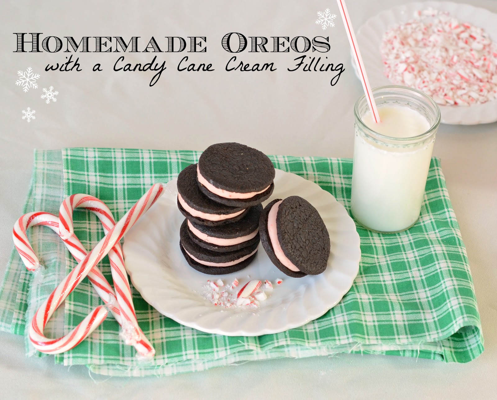 Homemade oreos with a candy cane filling
