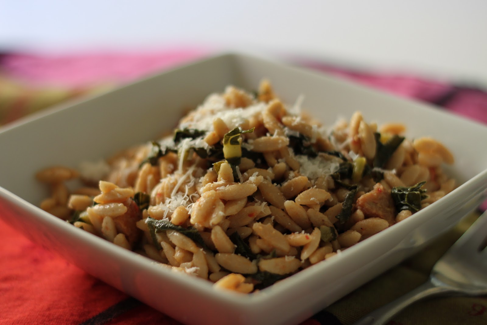 Domestic Divas Blog Orzo Risotto with Kale and Chicken Sausage