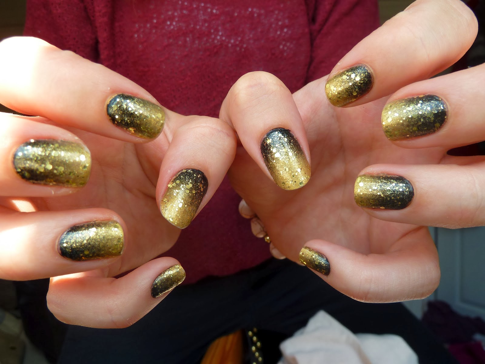 black silver and gold nail art