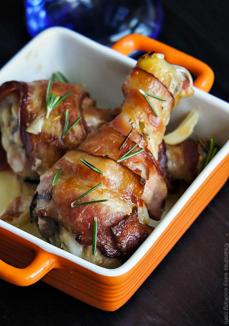 Bacon wrapped Chicken Drumsticks with Marsala Sauce SANDRA'S EASY COOKING
