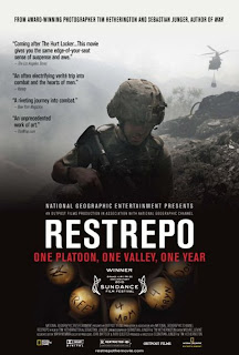 Movie poster for Restrepo, a documentary film by Tim Hetherington and Sebastian Junger, on Minimalist Reviews.