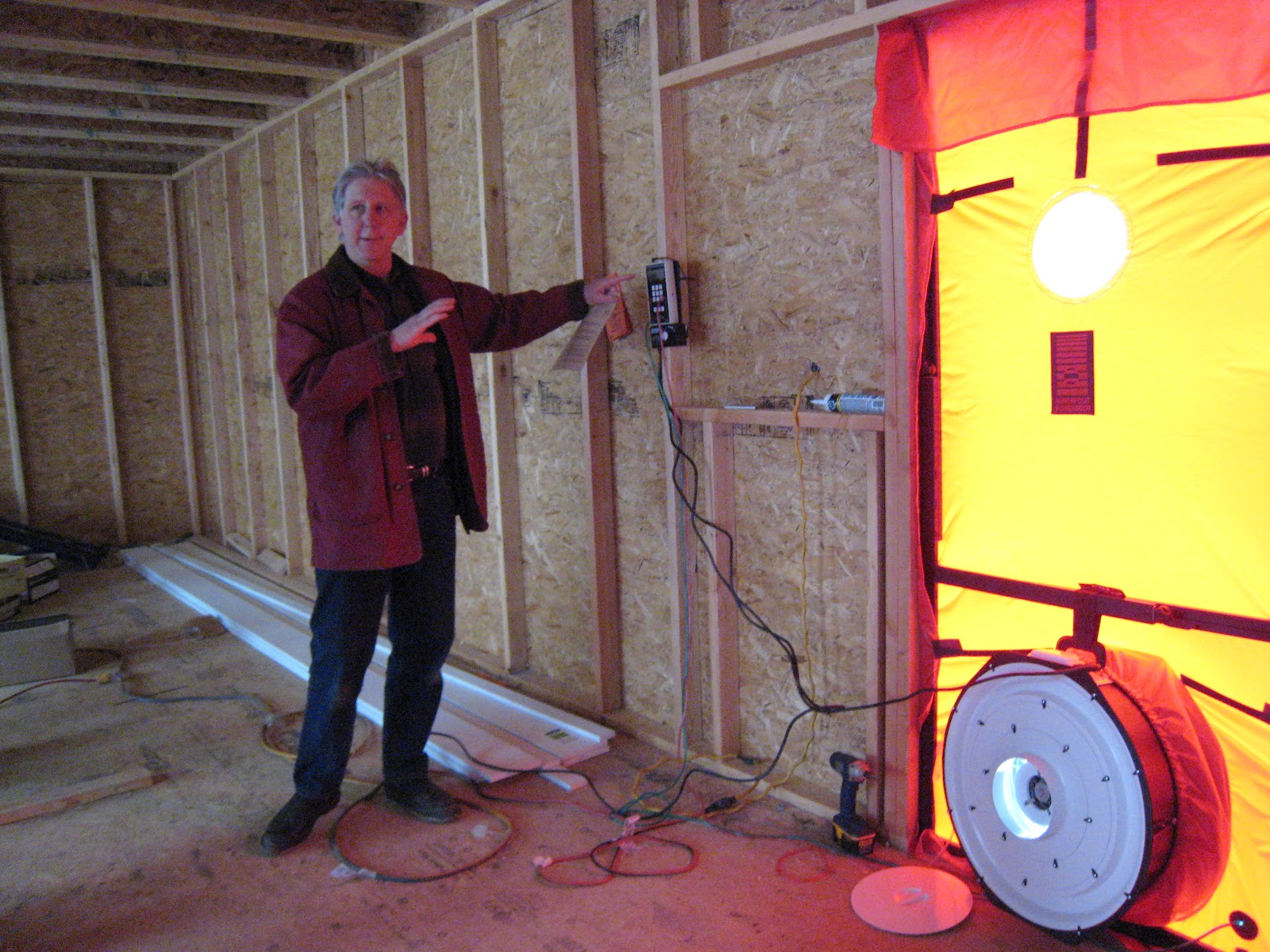 Our Connecticut Passive House Smokin' The first Blower Door Test