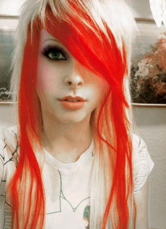 black and blonde hair scene. red hair with londe