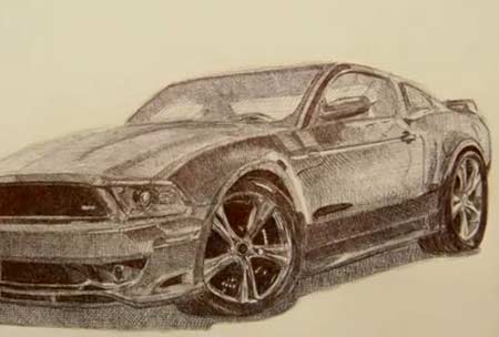 Ford Mustang Drawing with Ballpoint Pen