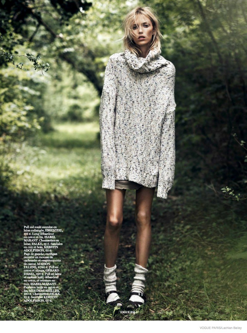 'Into the Wild' Anja Rubik models cosy knitwear for Vogue Paris October 2014