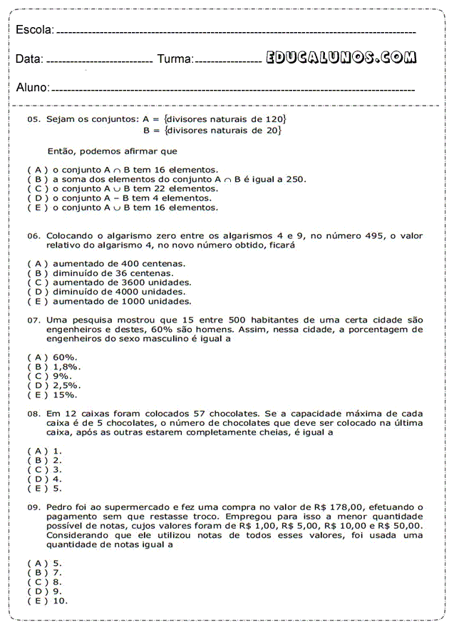 Conjunto de divisores naturais