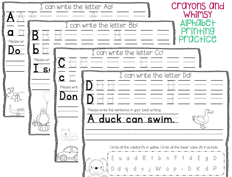 Alphabet Printing Practice - Crayons and Whimsy