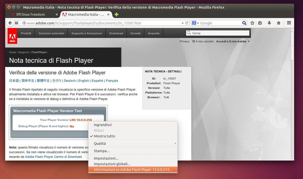 versione flash ubuntu