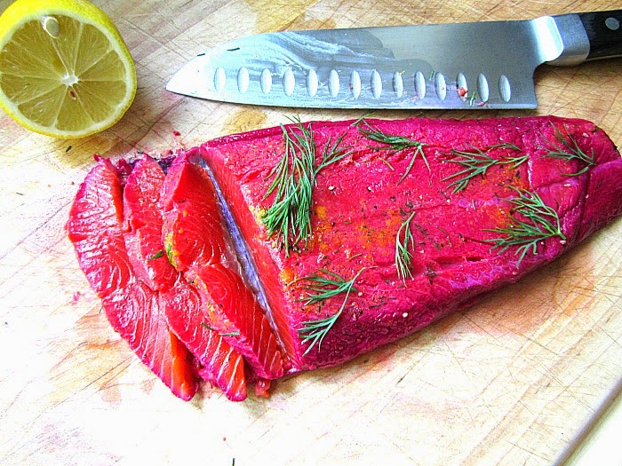 Beetroot Cured Salmon w/ Horseradish Cream