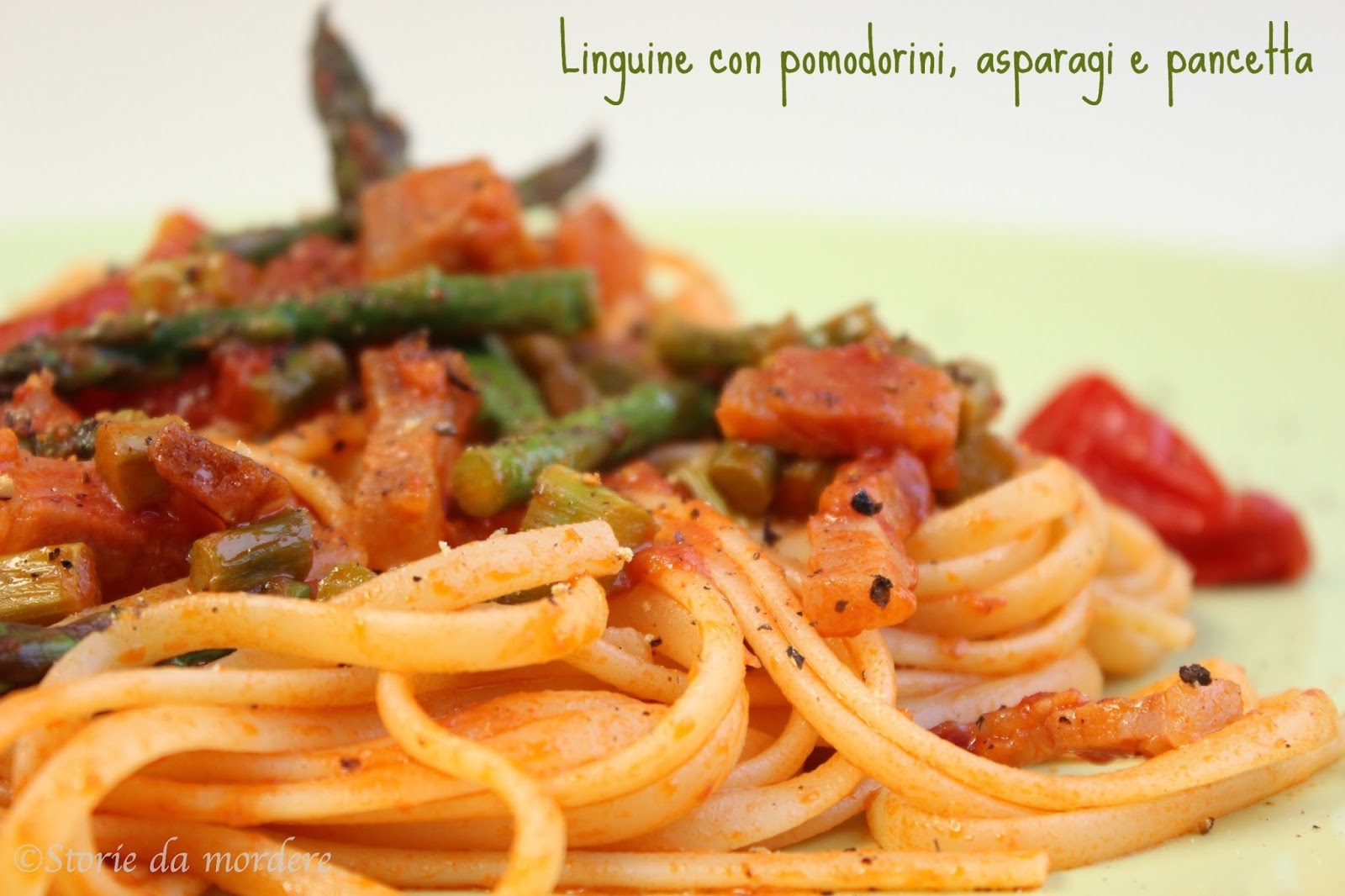 Linguine con pomodorini, asparagi e pancetta Cucinando con Gioia