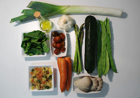 Pasta con setas y verduras - ingredientes