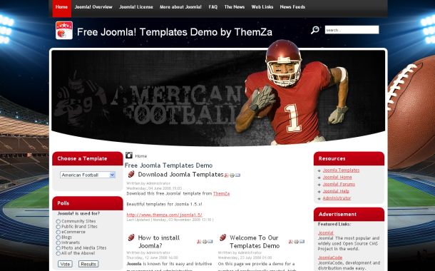 Free Rugby Football Red Joomla Theme Template