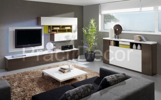 Ideas de modelos de amoblamientos modulares para sala tv audio Muebles de melamina para tv