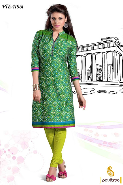 Green Cotton Casual Kurtis at Lowest Price