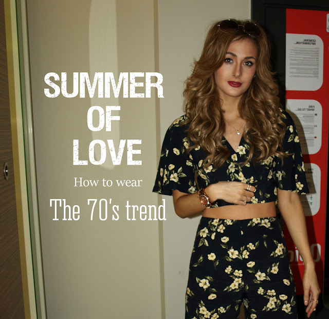 Summer of Love- How to wear the 70's trend. Miss Selfridge co-ord flared wide leg trousers crop top