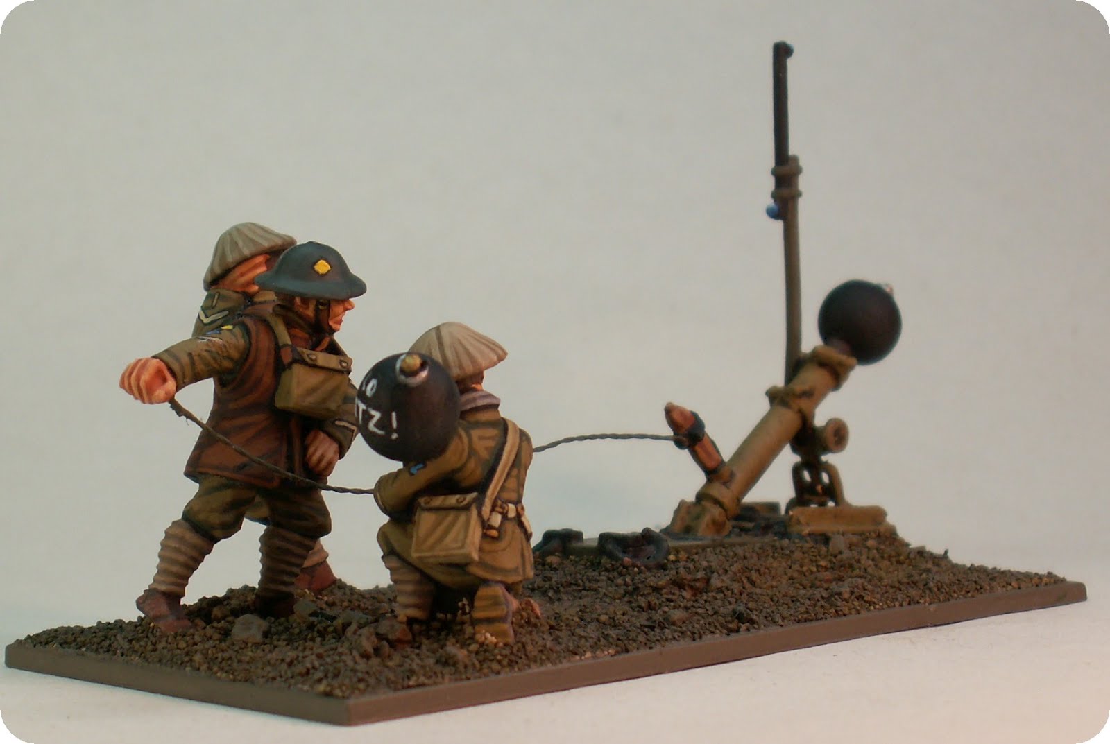 Over Open Sights 2 inch "Toffee Apple" Mortar. Great War Miniatures.