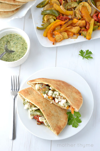Grilled Vegetable Pitas with Cilantro-Lime Pesto | www.motherthyme.com