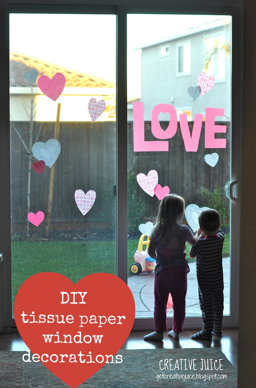 {TUTORIAL} valentine tissue paper window decorations