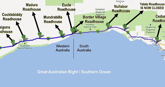 Map Of Nullarbor Roadhouses Maree Bike Tour Oz: Nullarbor Advice