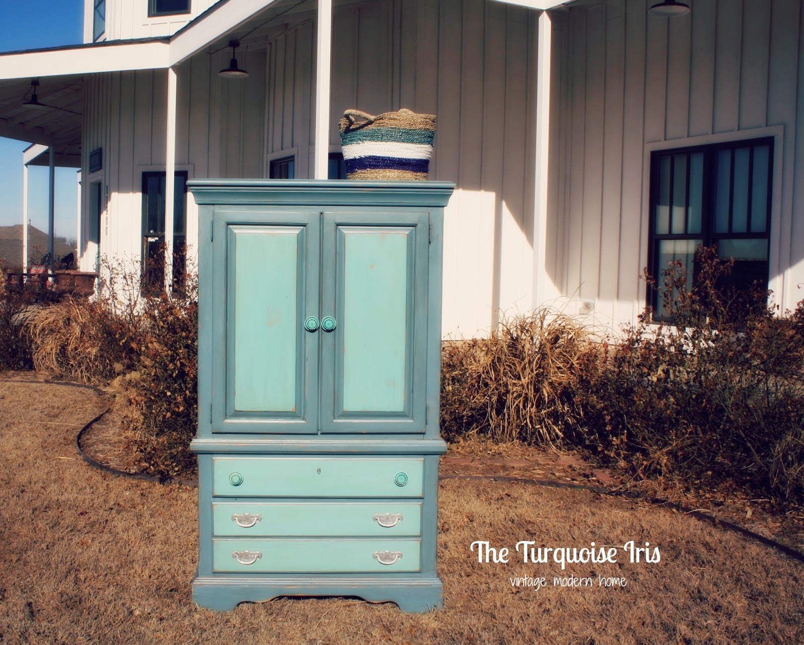 The Turquoise Iris Furniture & Art Vintage Armoire in Tiffany Blue