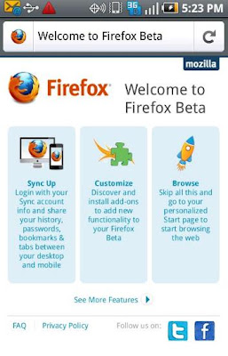 Mozilla Firefox 8.0 handler for mobile browser App
