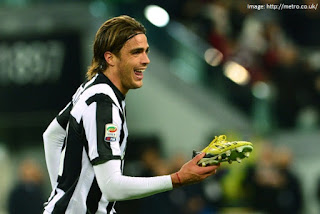 Juventus's Alessandro Matri scored without his boot