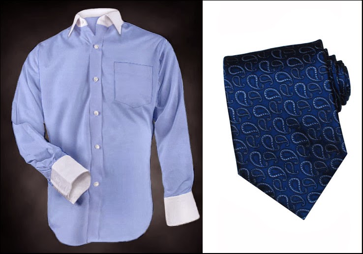 TOPTENFASHIONNEW MENS BLUE DRESS SHIRT WHITE COLLAR