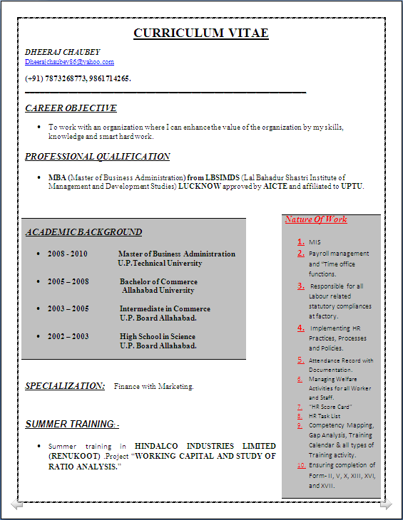 resume blog co  sample of an ideal resume of mba finance  u0026 administration with 3 years experience