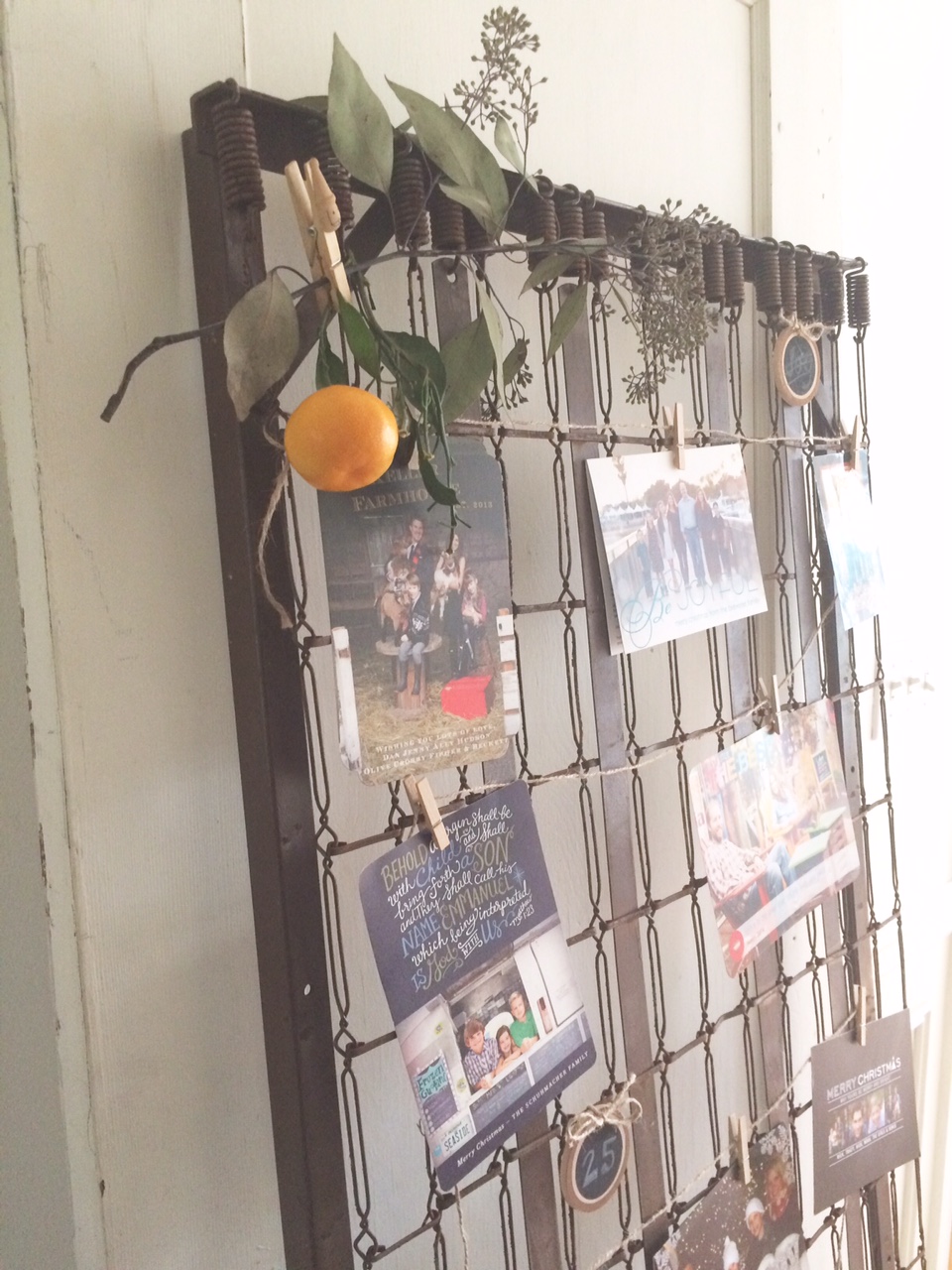 Little Farmstead Vintage Mattress Spring Christmas Card Display