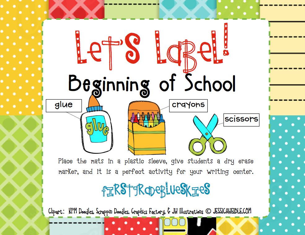 Label It! Beginning of School & Freebie - First Grade Blue Skies