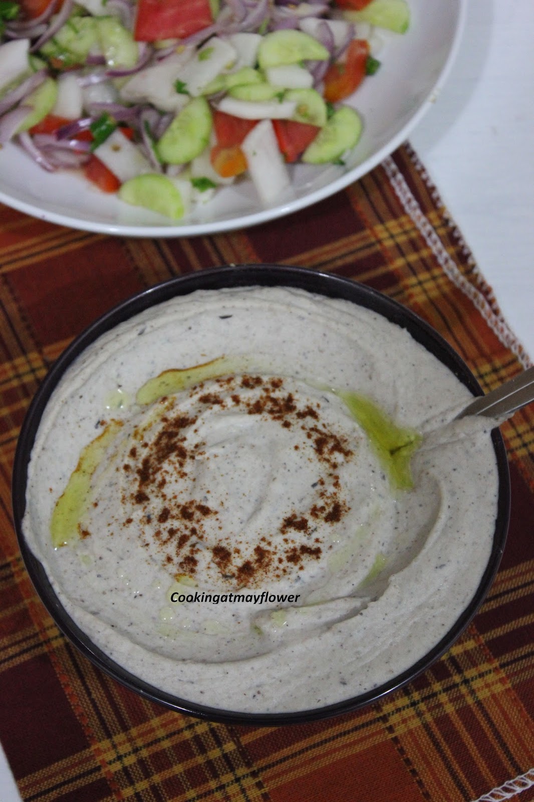 Cooking at Mayflower Black Eye Bean Hummus