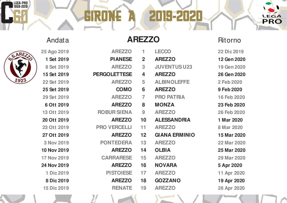 Calendario Arezzo 2020-2021
