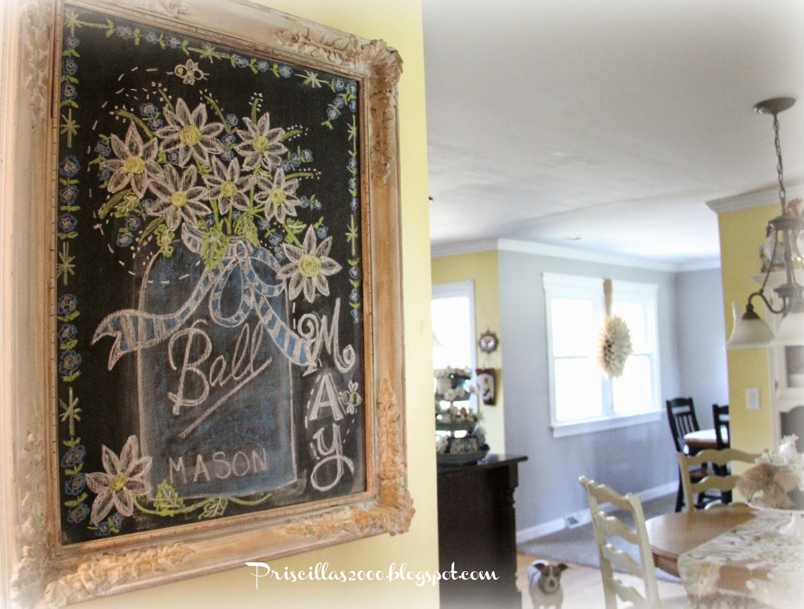 Priscillas Daisies and Mason Jar Chalkboard