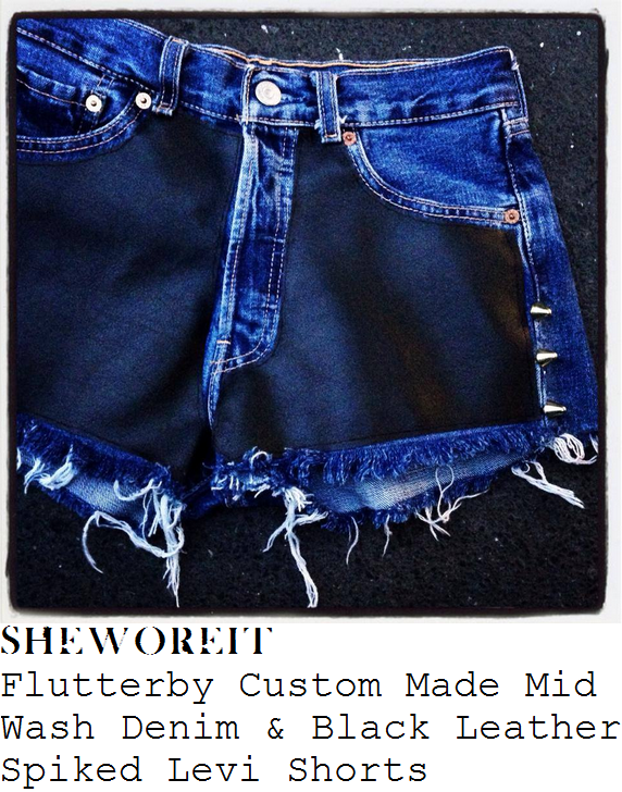 tamera-foster-mid-wash-black-leather-spike-stud-detail-frayed-denim-shorts