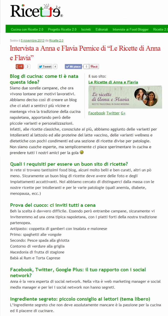 La nostra intervista su Ricette 2.0