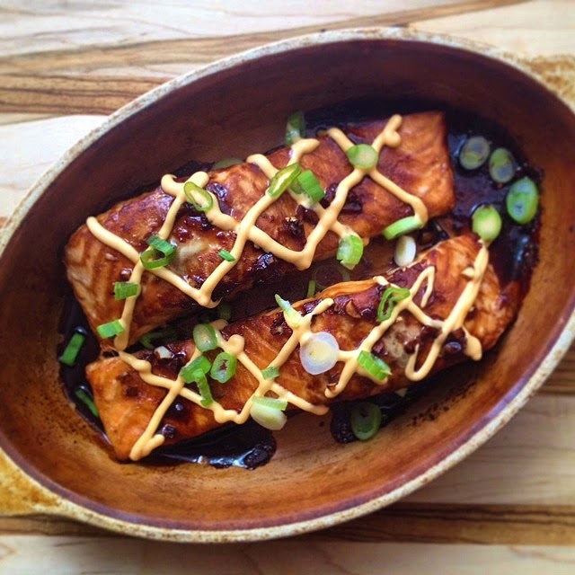 Delish Dish Cooks Honey Soy Salmon with Sriracha Mayo