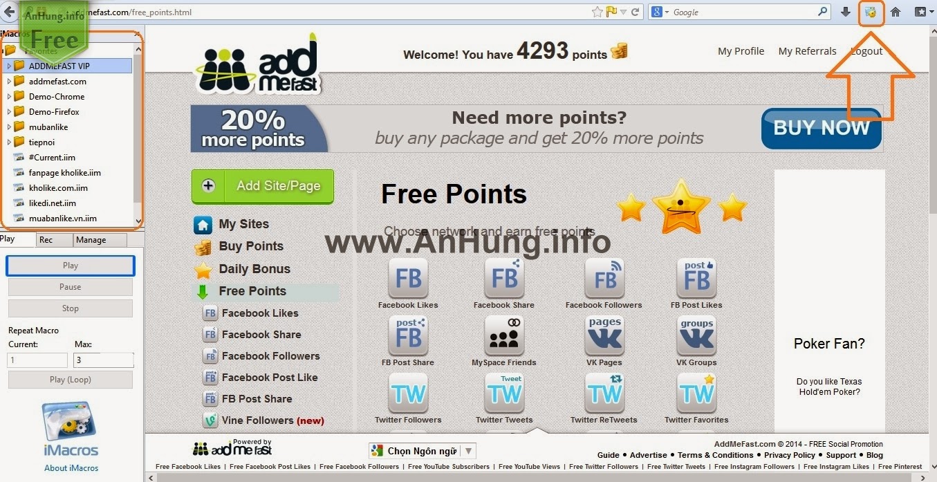 Auto Tăng Like Fanpage Với Addmefast,Addon Imacros P1 Auto Tăng Like Fanpage Với Addmefast,Addon Imacros P1