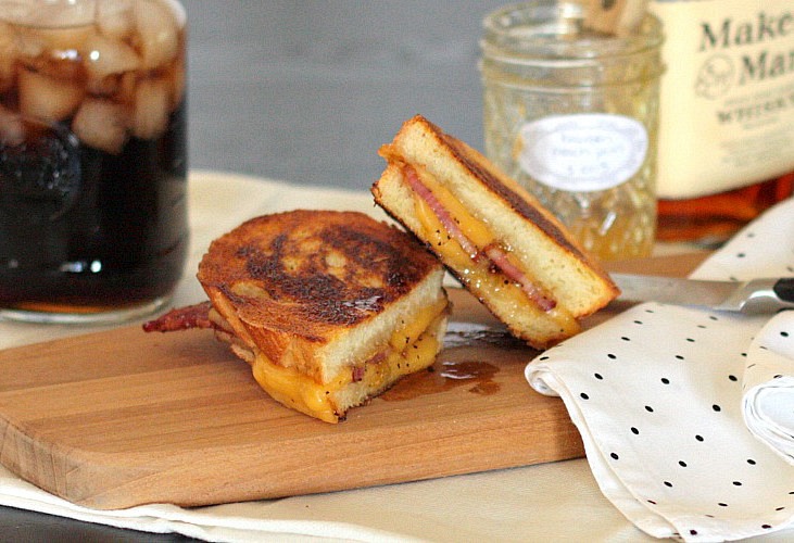 APPLE A DAY Bacon, Brie, and Bourbon Peach Jam Grilled Cheese