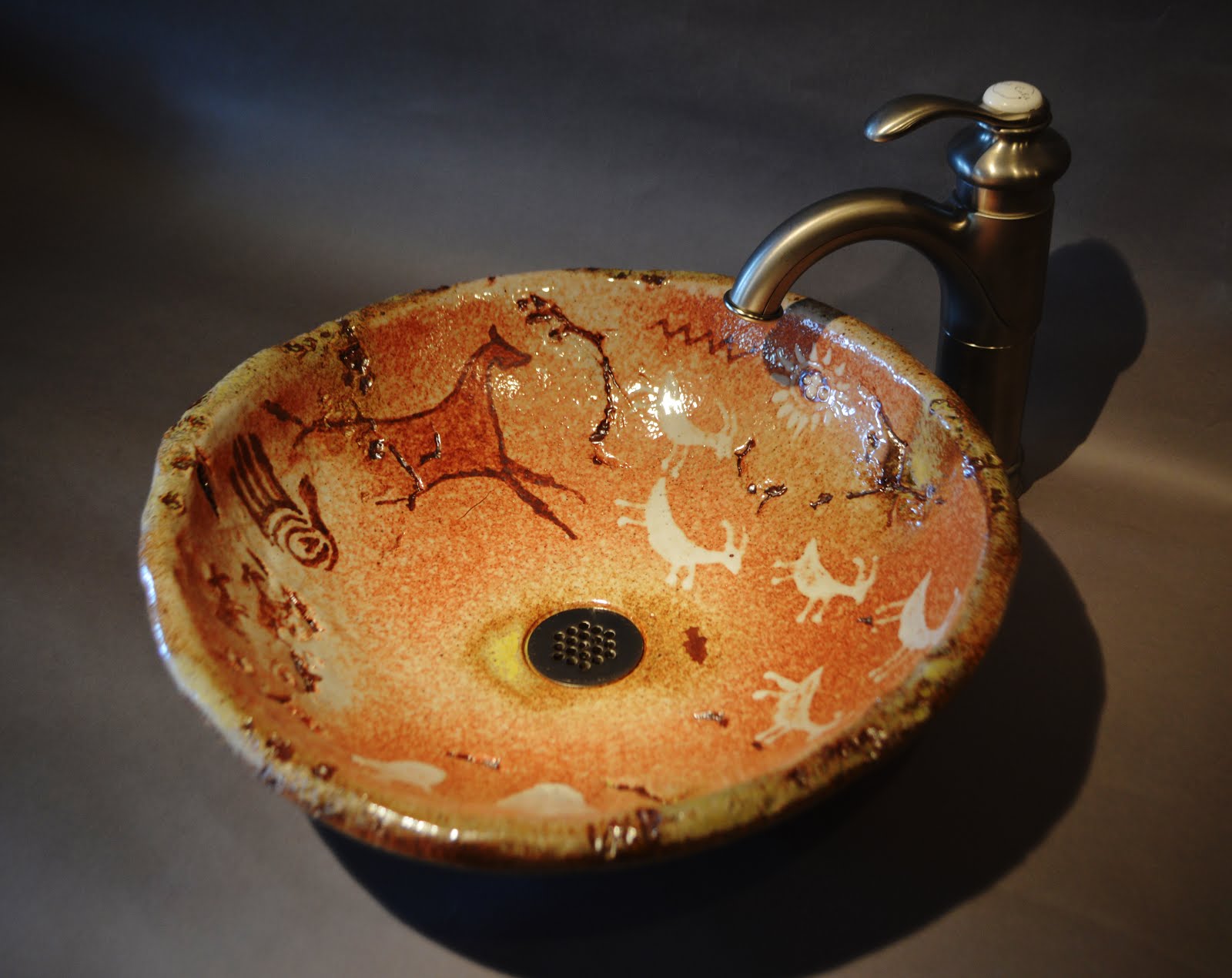 Handmade Vessel sink with Shino Glaze