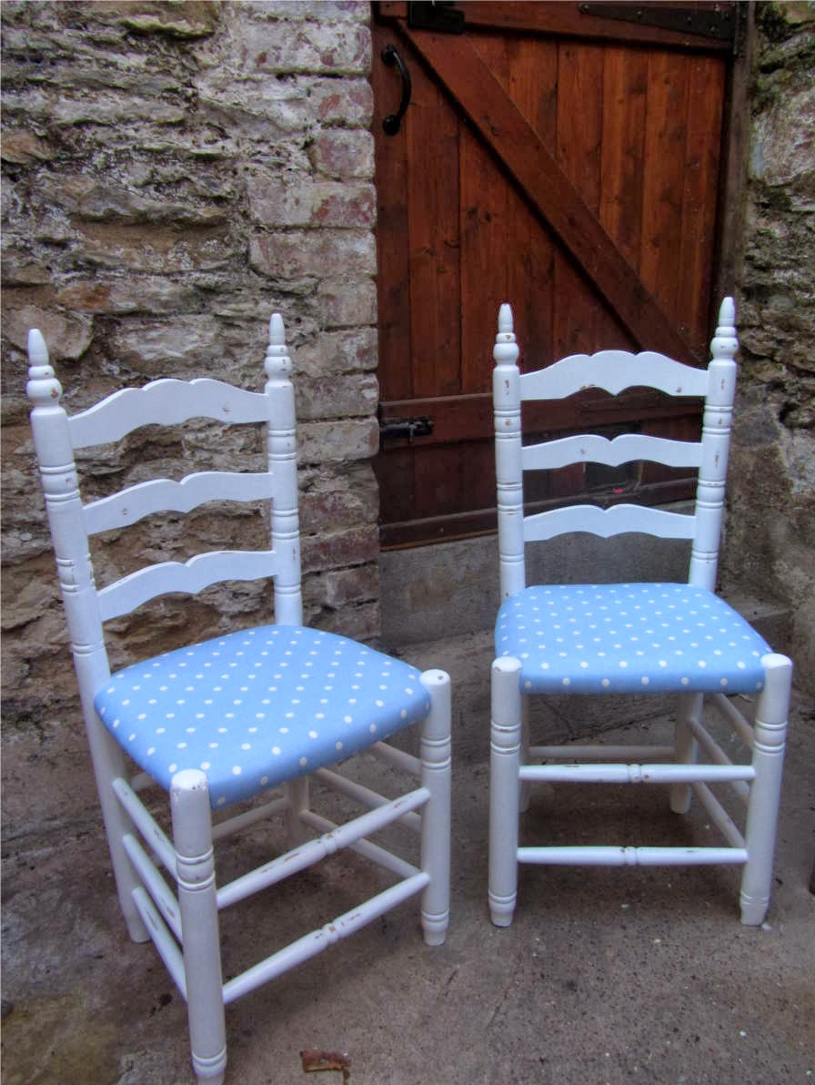Clare Willcocks Shabby chic chairs with polkadot seats renovation