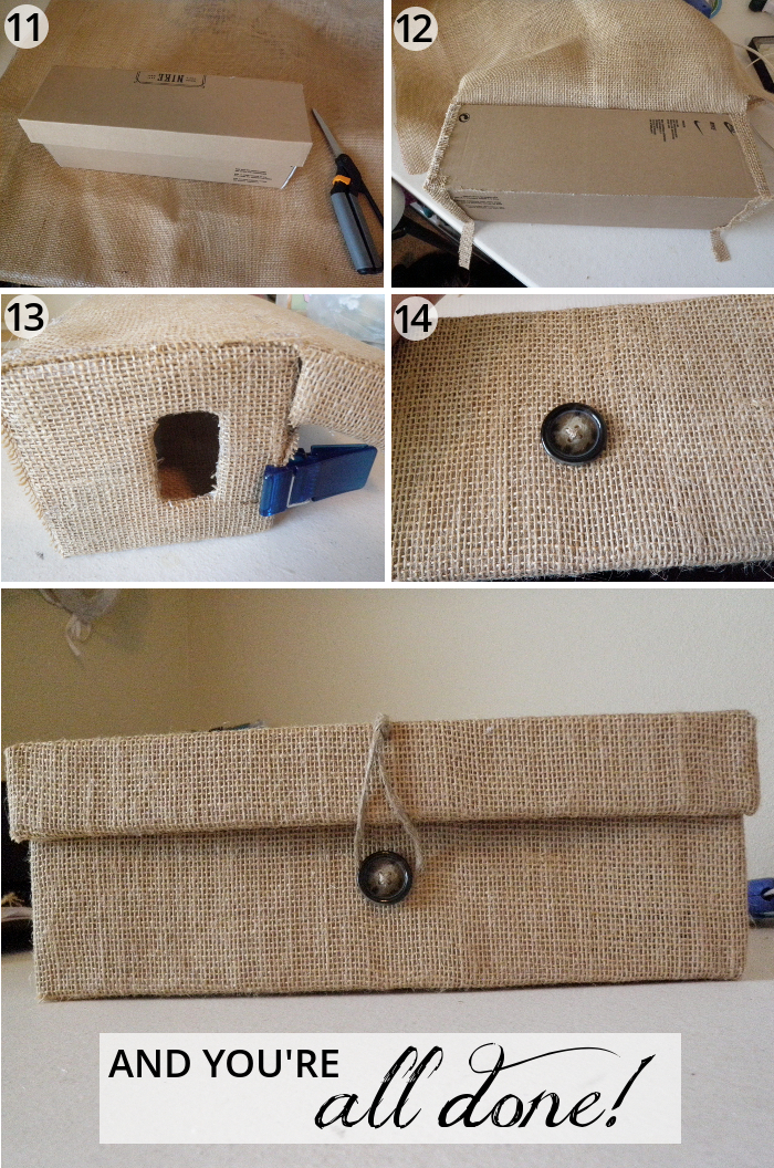 oh whimsical me Custom Burlap Box from a Shoe Box